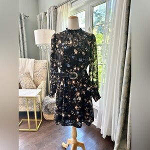RW&Co Long Sleeve Floral Sheer Dress